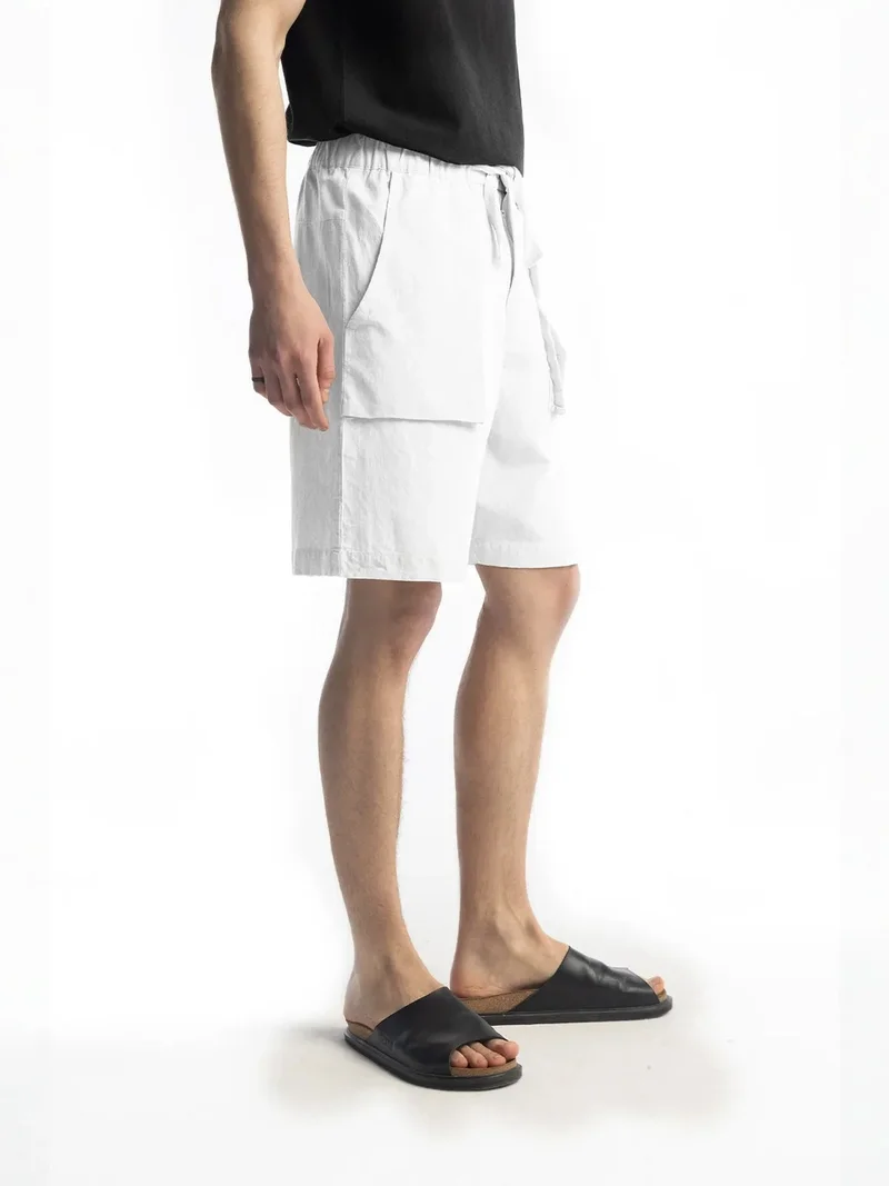 Giesto White GIESTO Regular Fit Linen Blend Drawstring Waist Shorts for Men | Best Price UAE